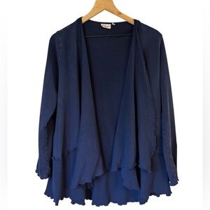 Prairie Cotton Navy Blue Cascade Open Long Sleeve Cardigan Sweater Sz Small